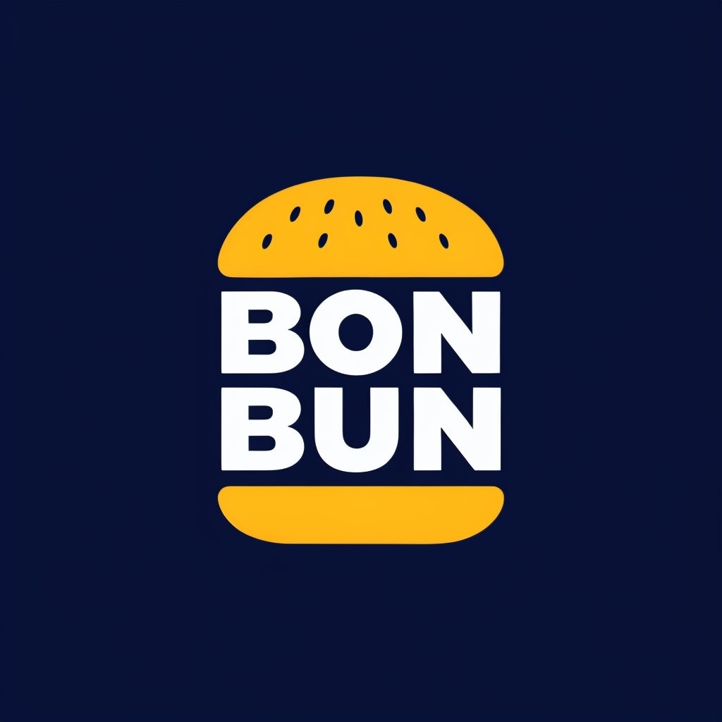 Minimalist Navy Blue BON BUN Hamburger Logo Design 