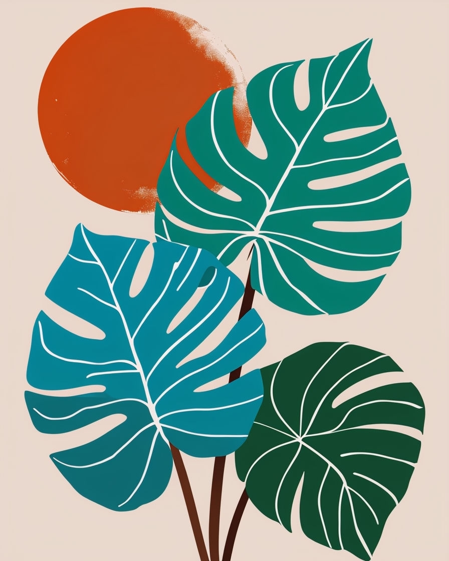 Modern Minimalist Monstera Leaves Illustration Poster