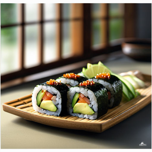 Sushi roll composed of cucumber and avocado by Mango - Playground