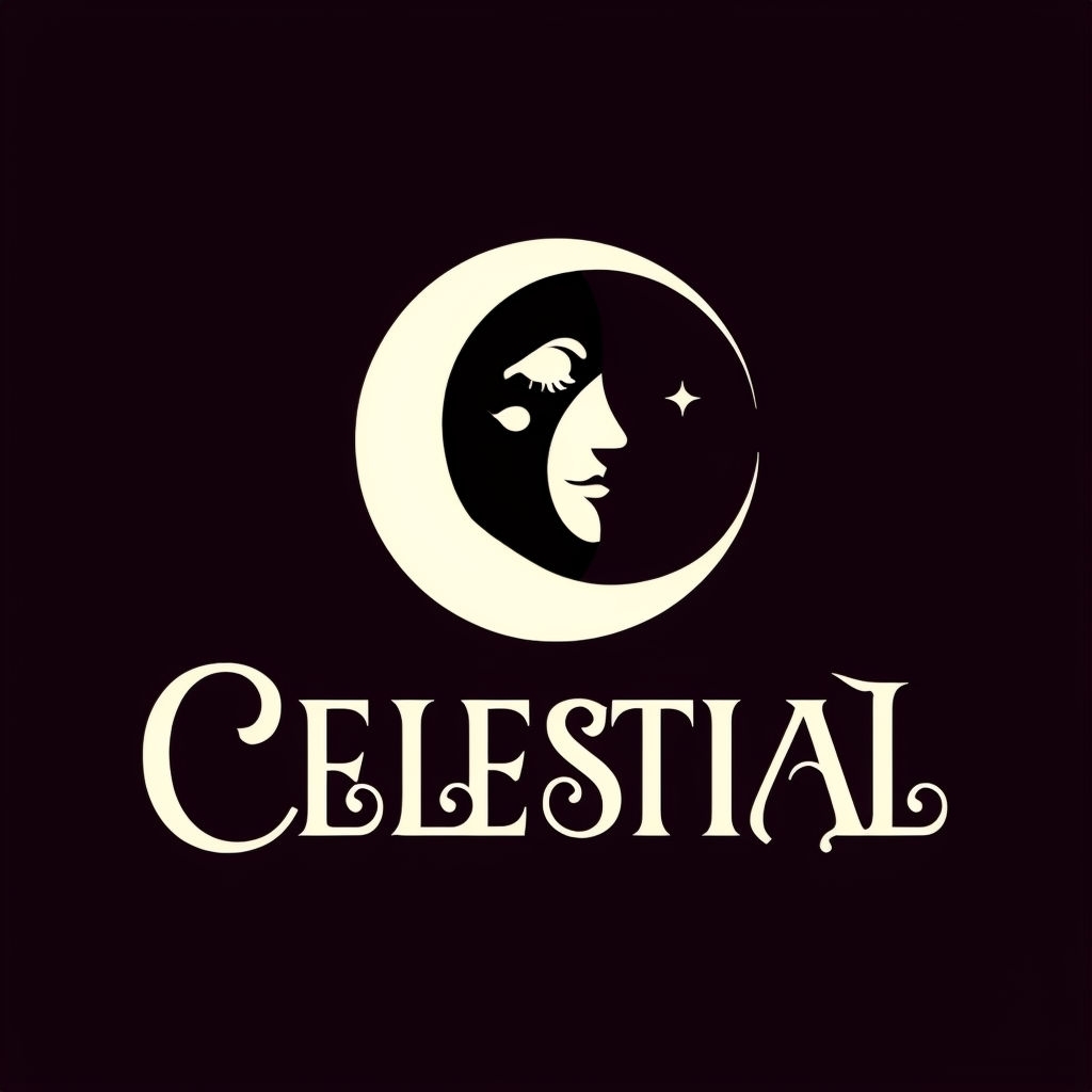 Elegant Cream Crescent Moon Logo with Celestial Typography
