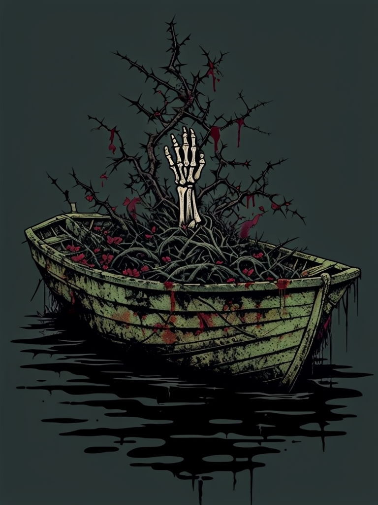 Crimson Tide Dark Gothic Rowboat Illustration T-Shirt
