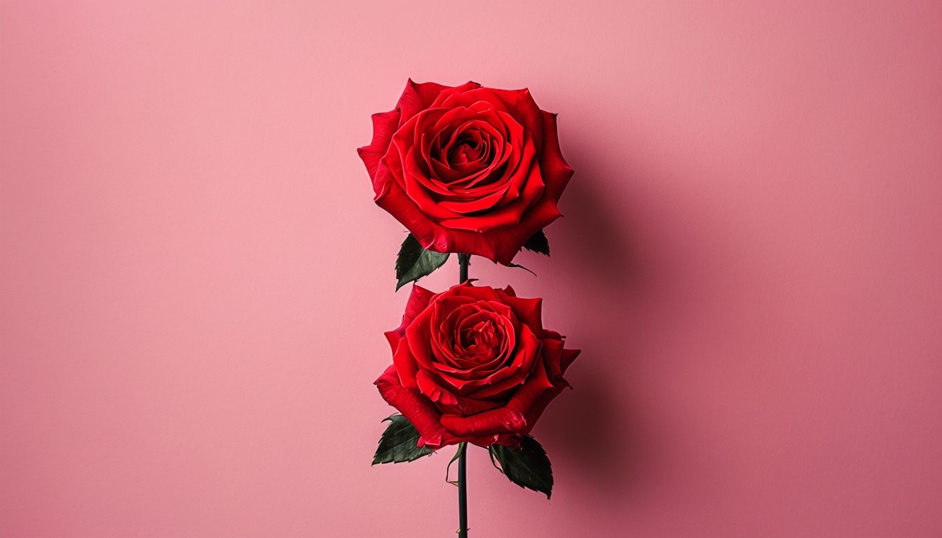 Elegant Red Roses on Soft Pink Background Virtual Background