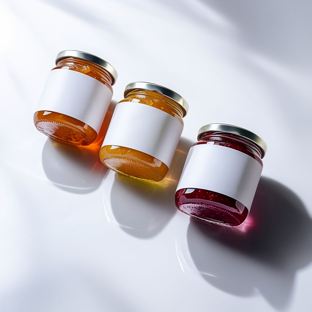 Minimalist Jam Jar Arrangement on White Surface Mockup