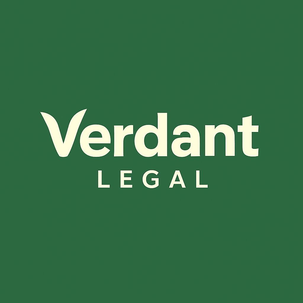 Minimalist Verdant Legal Logo Design on Forest Green Background Logo