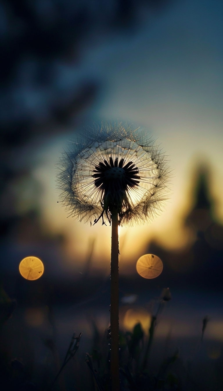 Backlit Dandelion Seed Head at Sunrise with Soft Bokeh Mobile Wallpaper