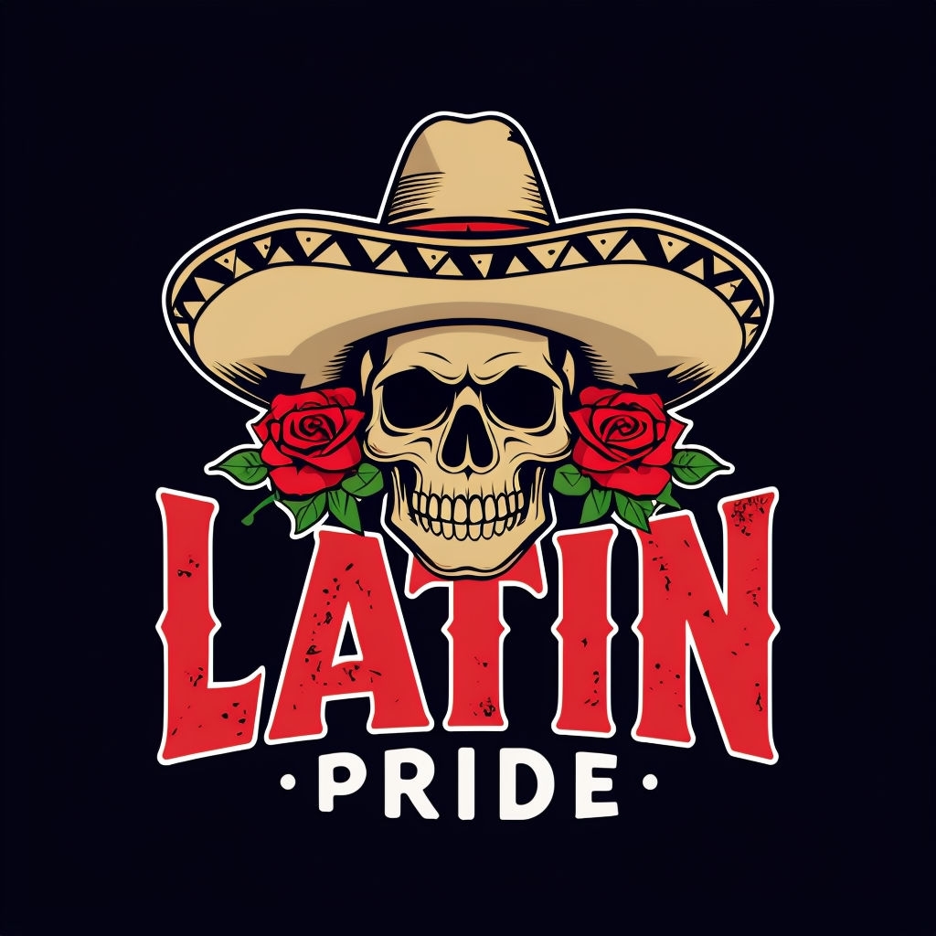 Vibrant Skull with Sombrero and Roses Latin Pride T-Shirt