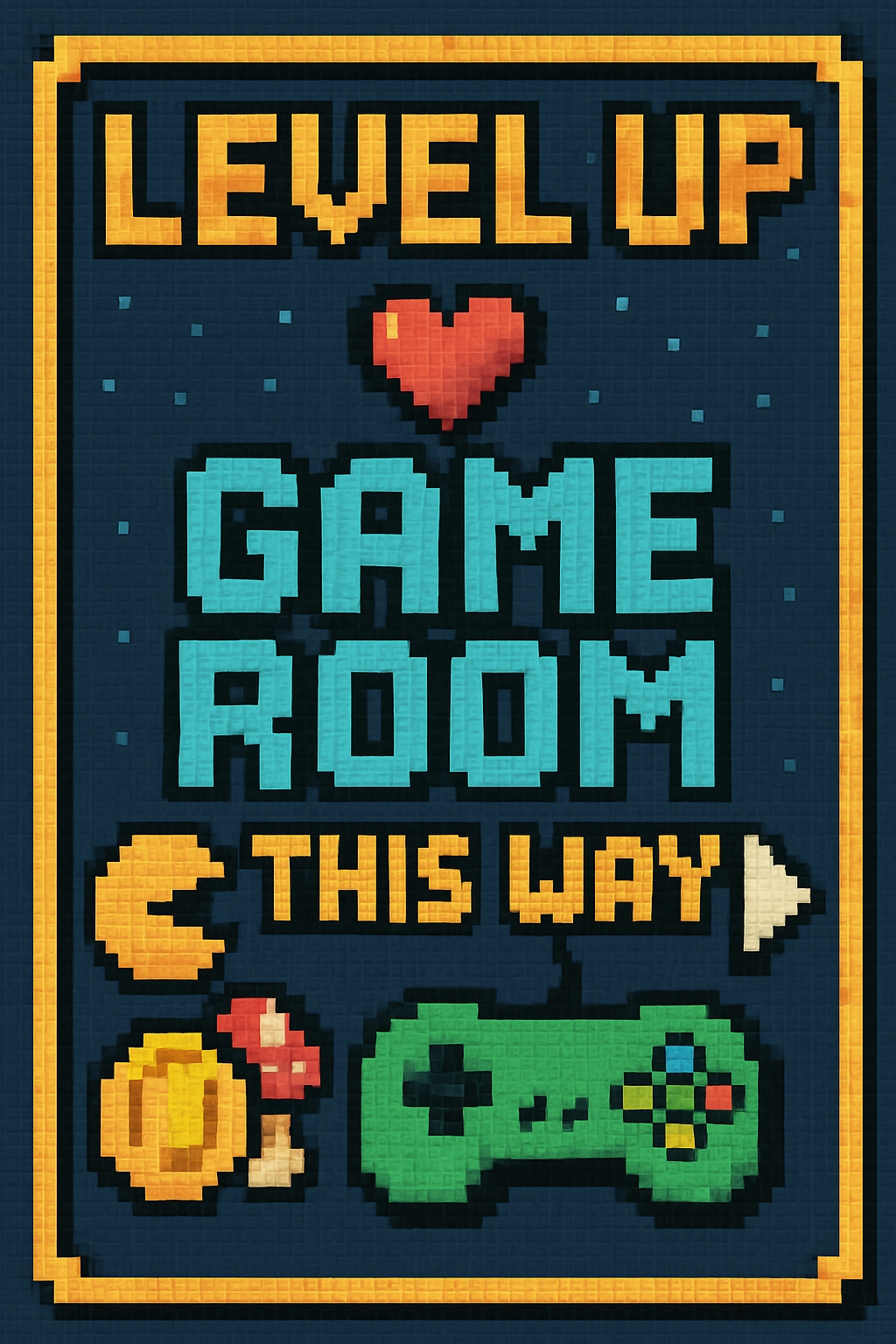 Retro Pixel Art Level Up Game Room Directional Sign Event Sign