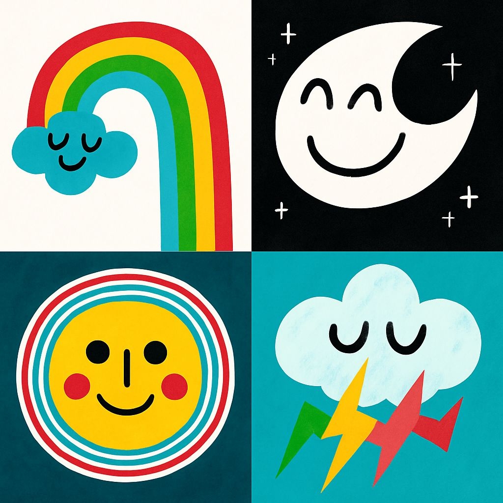Cheerful Cartoon Sun, Moon, and Cloud Quadrant Pattern Sticker