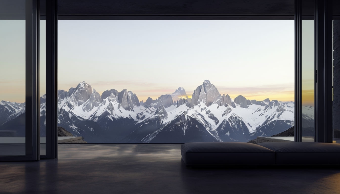 Serene Mountain View Minimalist Terrace Virtual Background