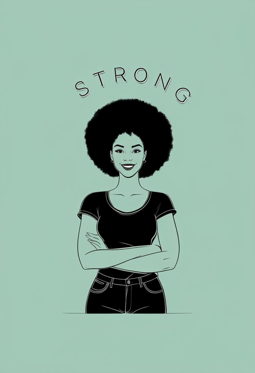 Confident Black Woman with Afro and Strong Text Art Poster