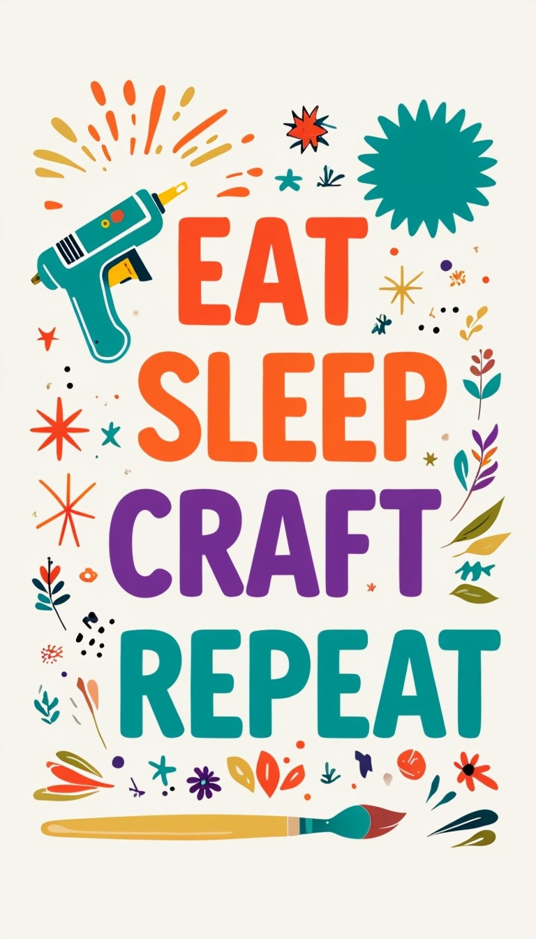 Cheerful EAT SLEEP CRAFT REPEAT Motivational Poster Design