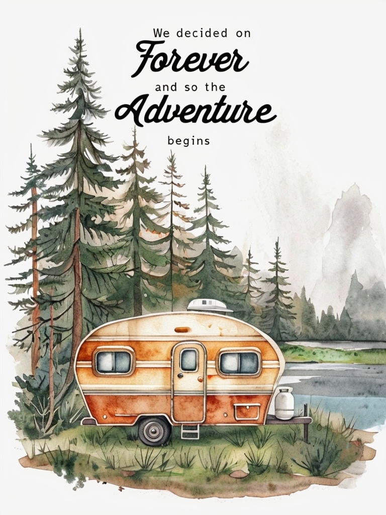 Forever Adventure Begins Vintage Camper Forest Event Sign
