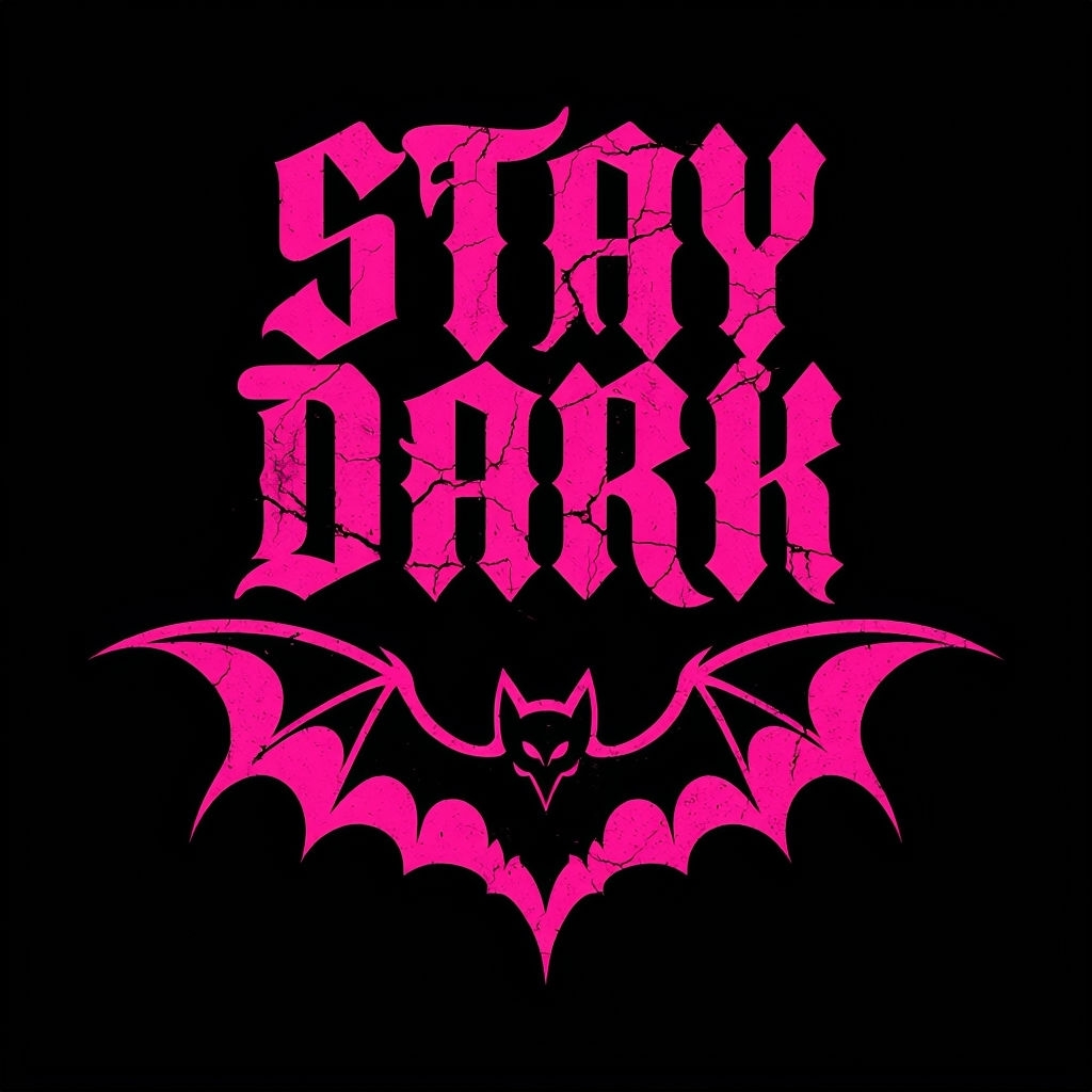 Vibrant Pink Gothic Stay Dark T-Shirt with Bat Illustration