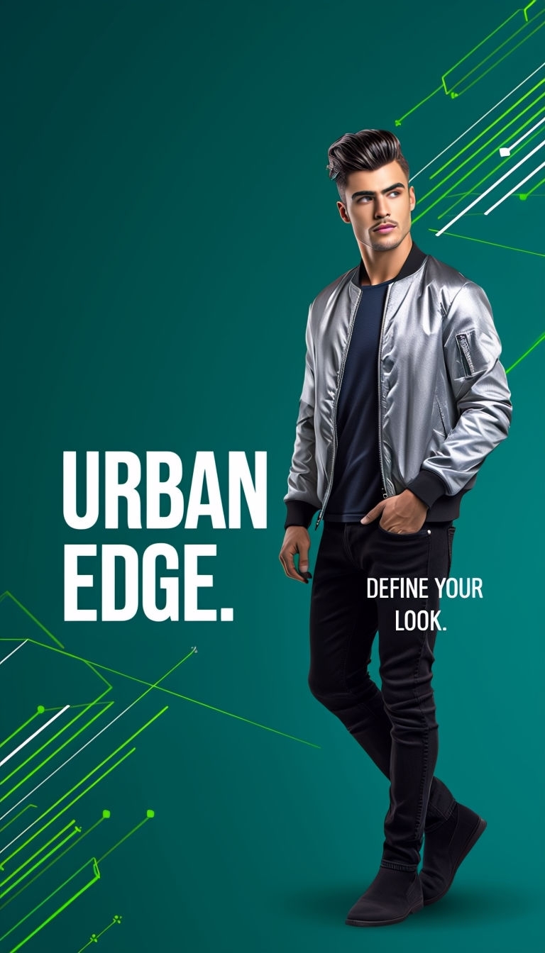 Stylish Urban Edge Advertisement Featuring Confident Young Man Ads