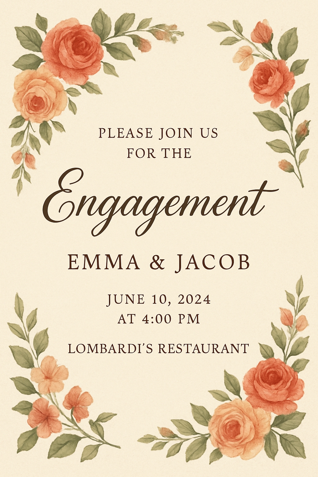 Elegant Floral Engagement Invitation Card for Emma & Jacob Cards & Invites