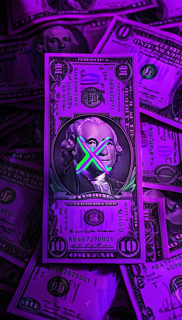 Neon Dollar Bill Artwork with Cyberpunk Aesthetic Mobile Wallpaper