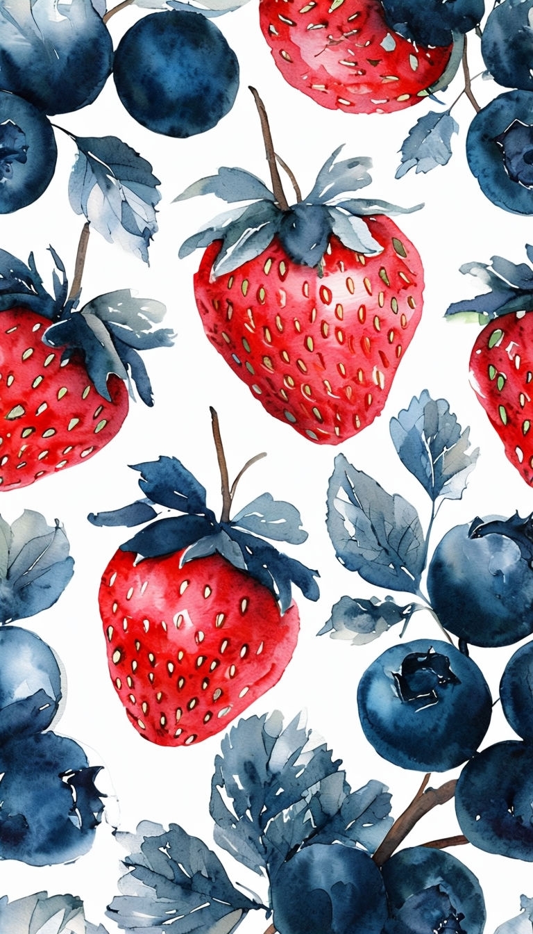 Vibrant Strawberry and Blueberry Watercolor Pattern Phone Case Cover