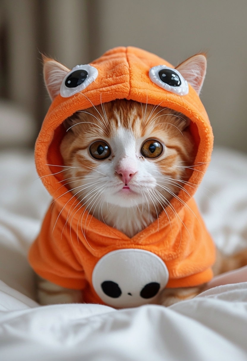 Adorable Ginger Cat in Bright Orange Hoodie Photograph 