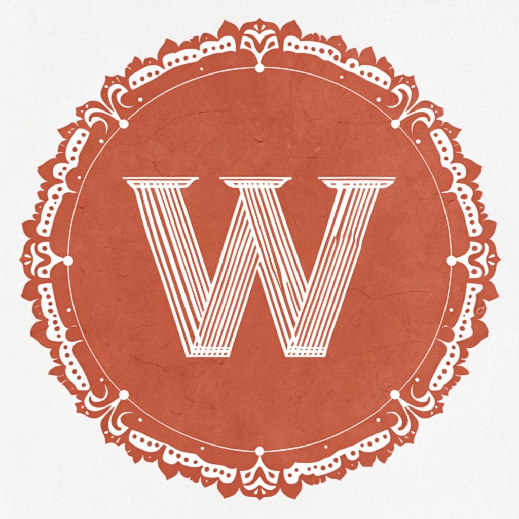 Elegant Abstract 'W' Letter with Ornate Scalloped Circle Monogram