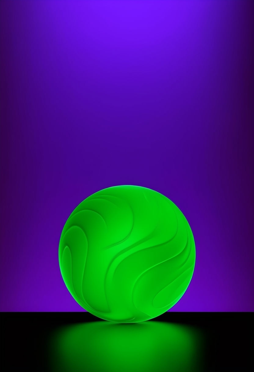 Glowing Green Sphere with Purple Gradient Background Art