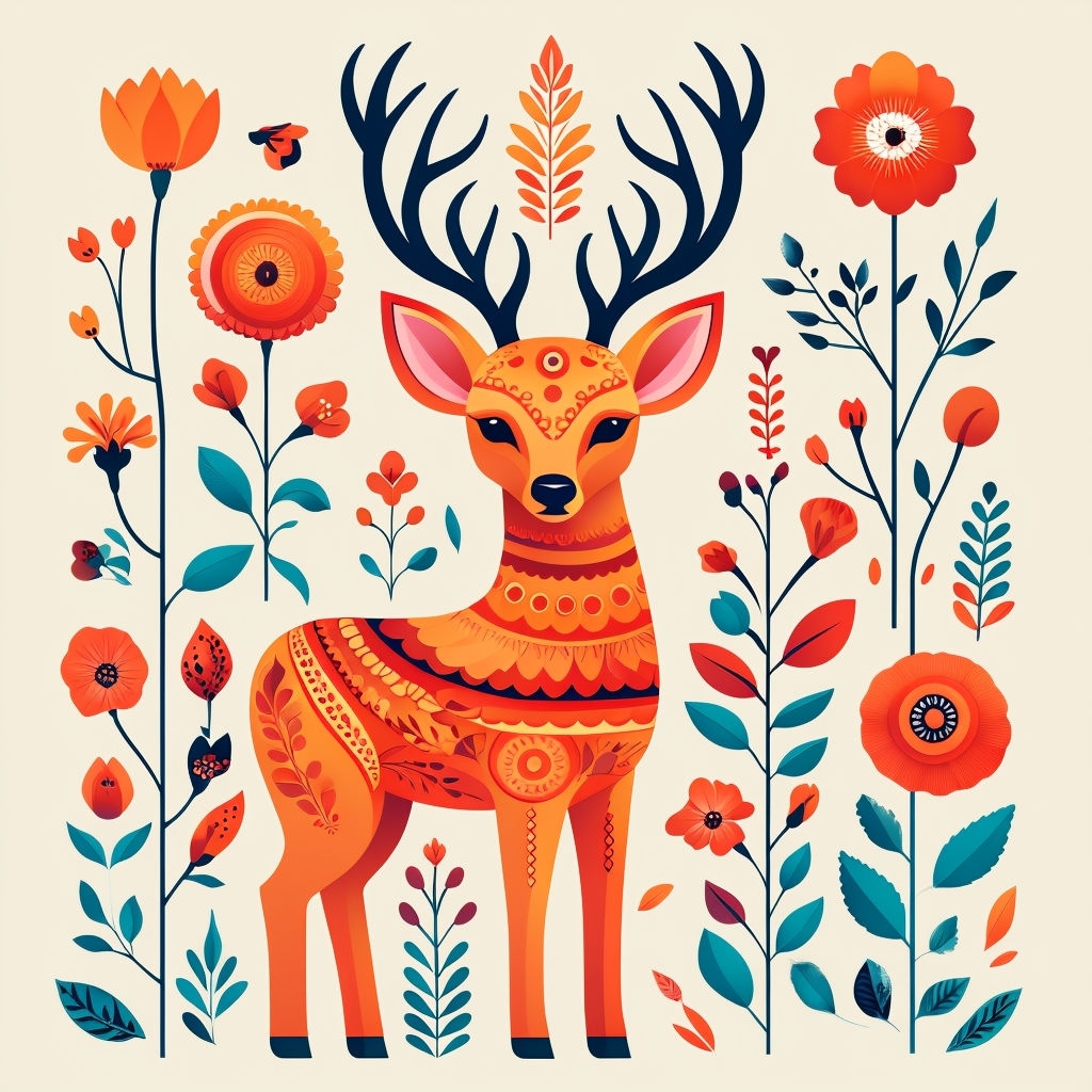 Whimsical Floral Deer Seamless Pattern Design for Decor