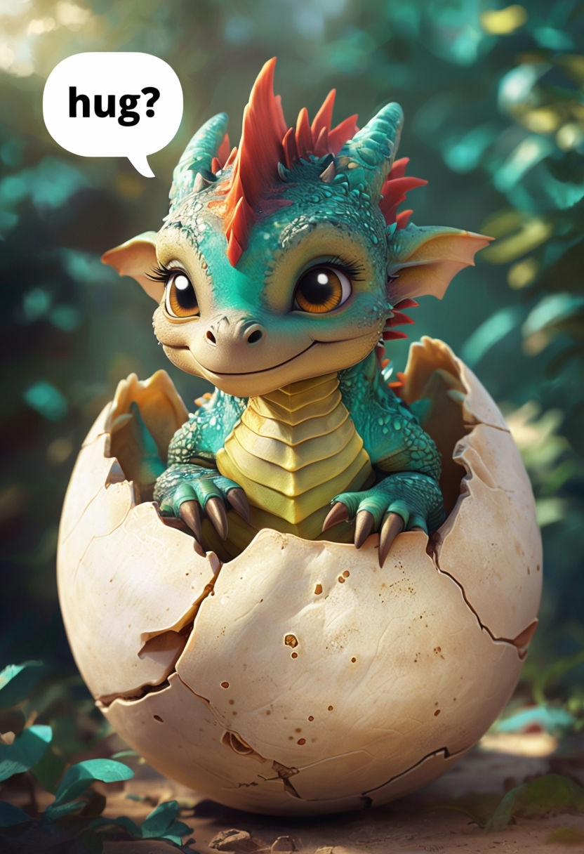 Cute Cartoon Baby Dragon Hatching from Shell Illustration Art