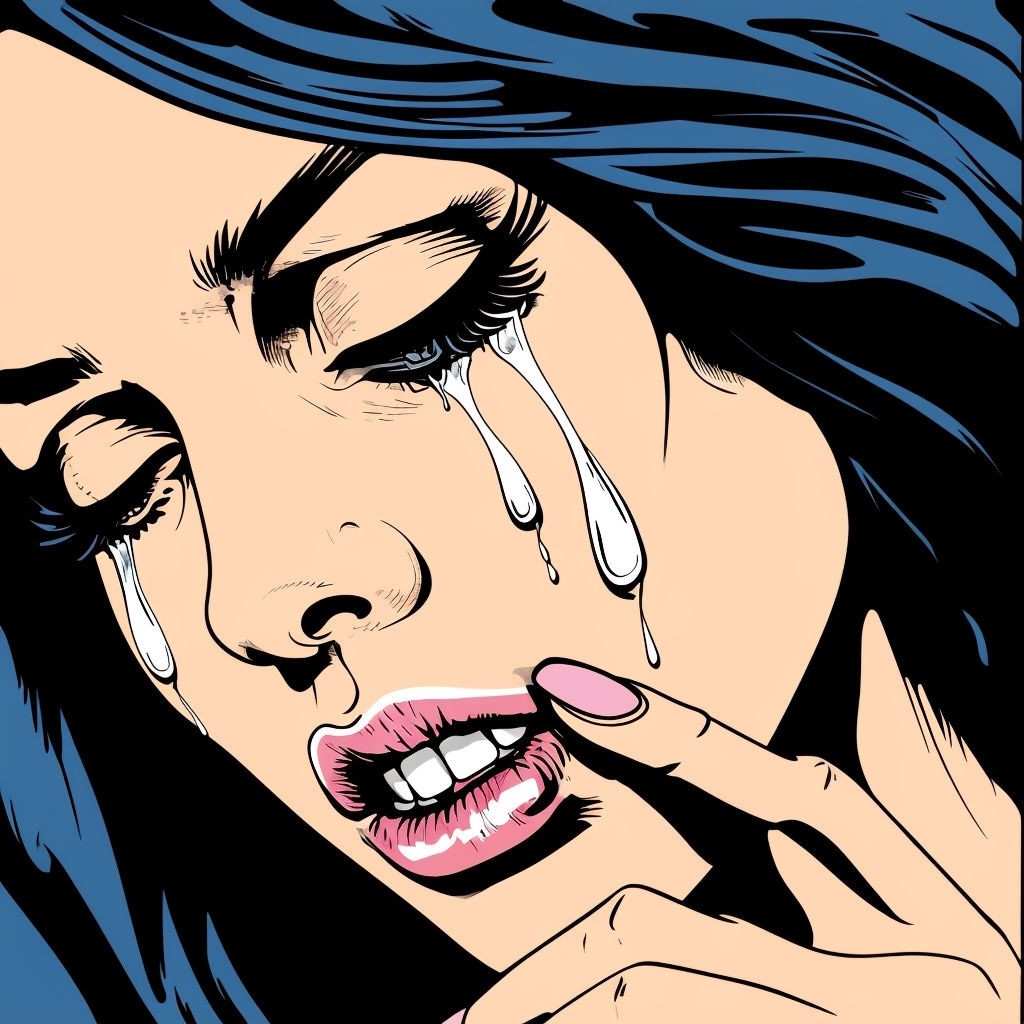 Melancholic Pop Art Woman with Tears Close-Up Illustration Poster