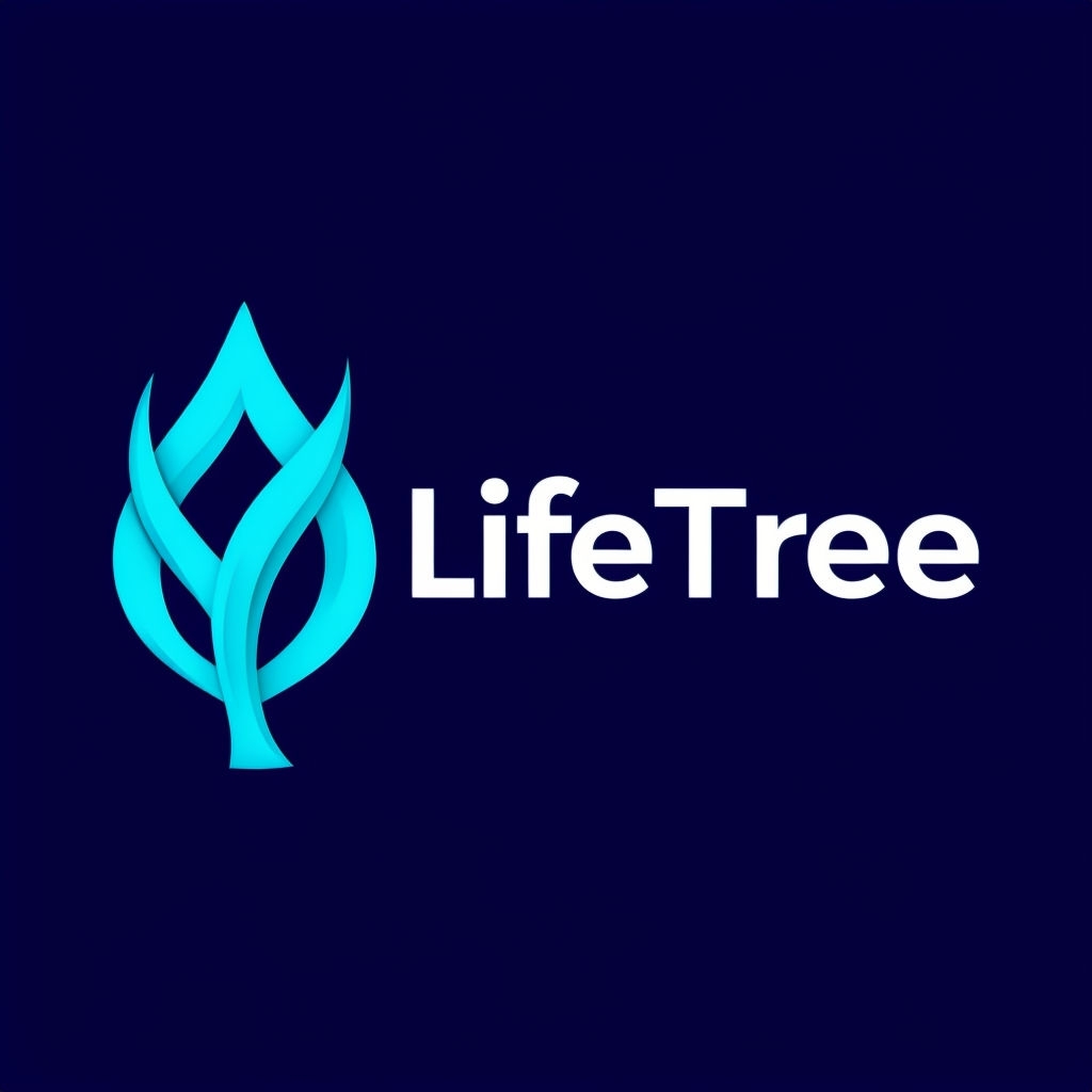 Vibrant Modern LifeTree Logo with Stylized Cyan Leaf Symbol