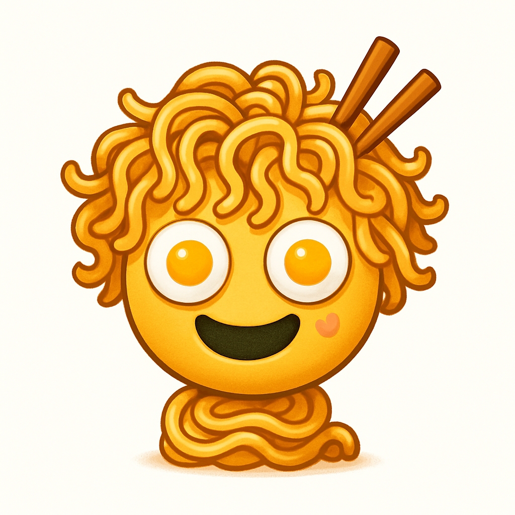 Cheerful Cartoon Noodle Character with Heart Detail Sticker
