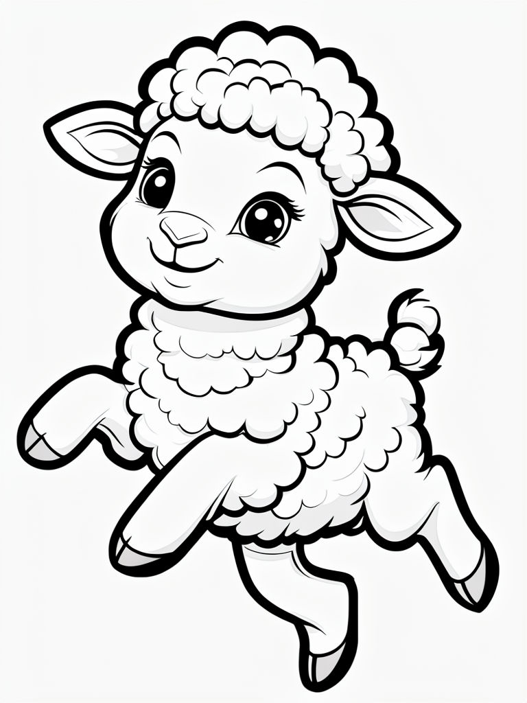 Cheerful Cartoon Lamb Jumping Coloring Page Design