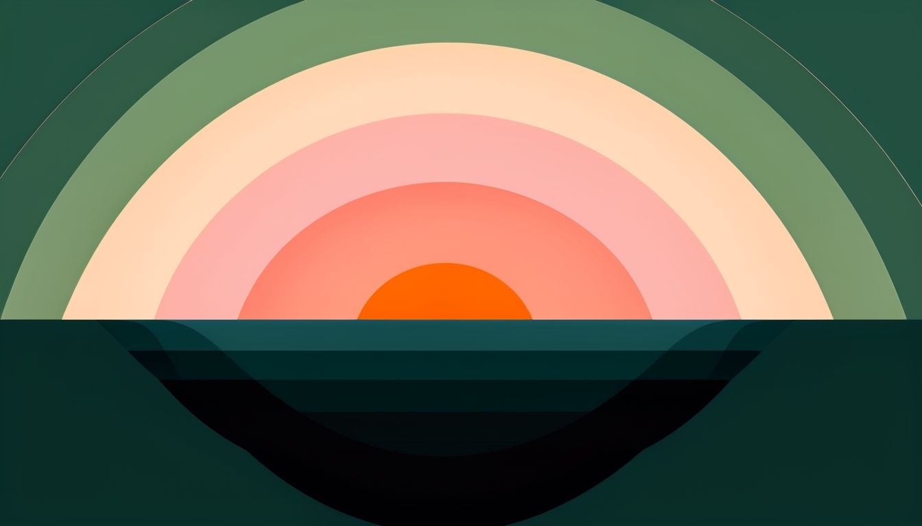 Minimalist Sunrise Over Abstract Ocean Landscape Virtual Backgrounds