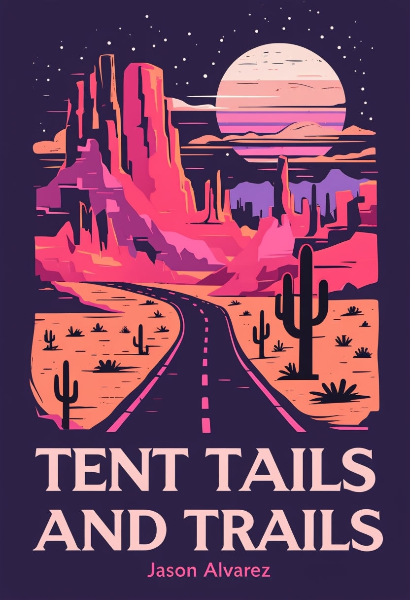 Vibrant Minimalist Linocut Tent Tails and Trails EBook Cover