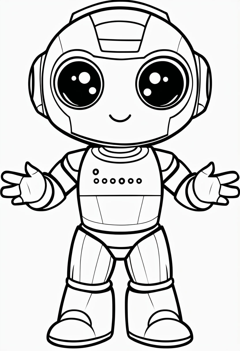 Cute Cartoon Robot Line Drawing for Coloring Book Pages