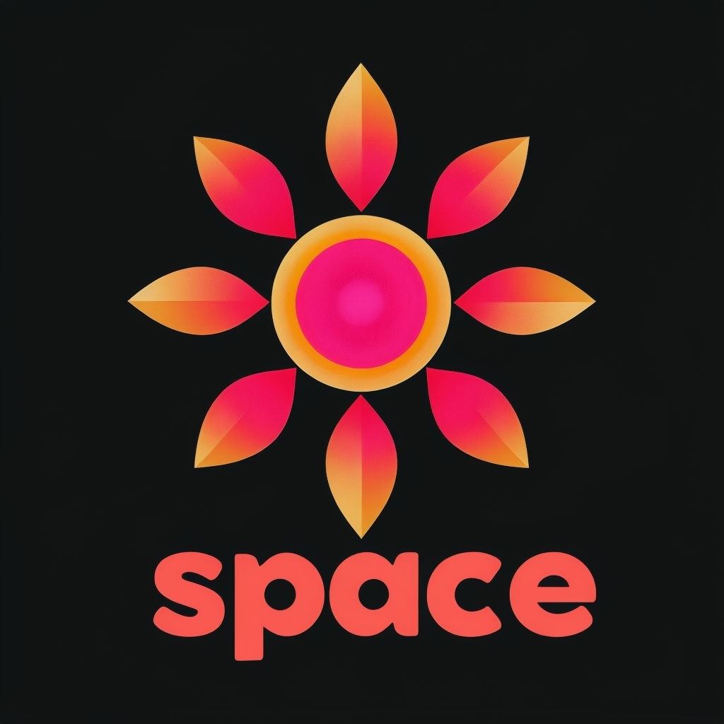 Vibrant Sun Symbol with Petals and Bold Space Text Logo