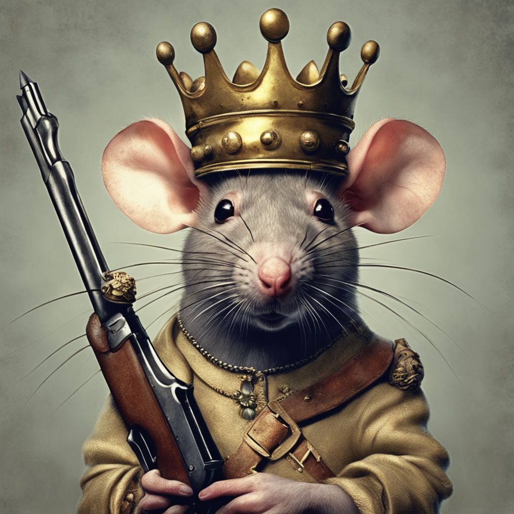 A rat wearing a royal crown. The rat looks menacing. Not cut... by ...