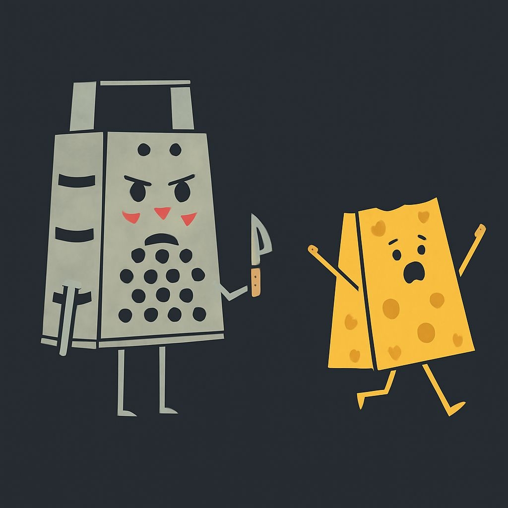 Angry Grater and Cheesy Panic Cartoon Illustration T-shirt