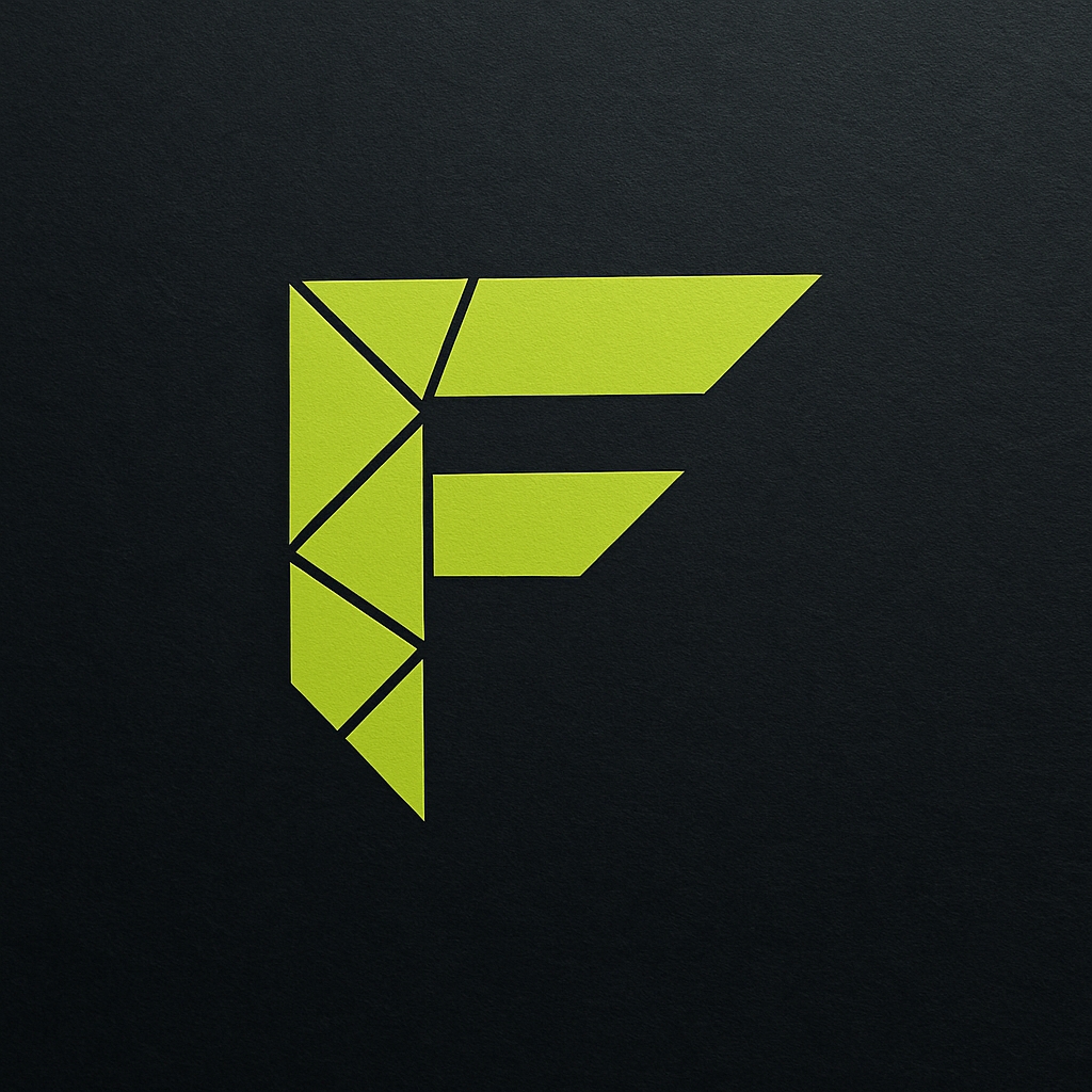 Lime Green Geometric F Logo on Black Background Monogram