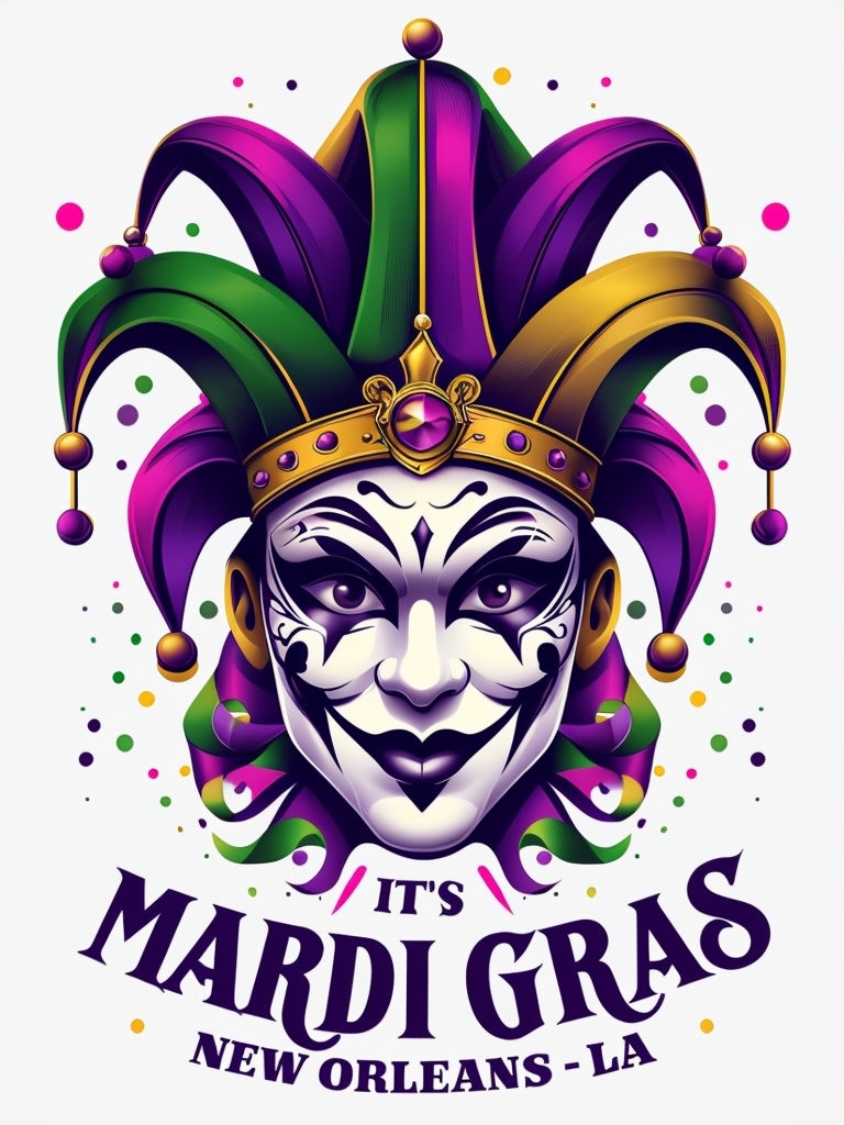 Vibrant Mardi Gras Jester Illustration Celebrating New Orleans Poster