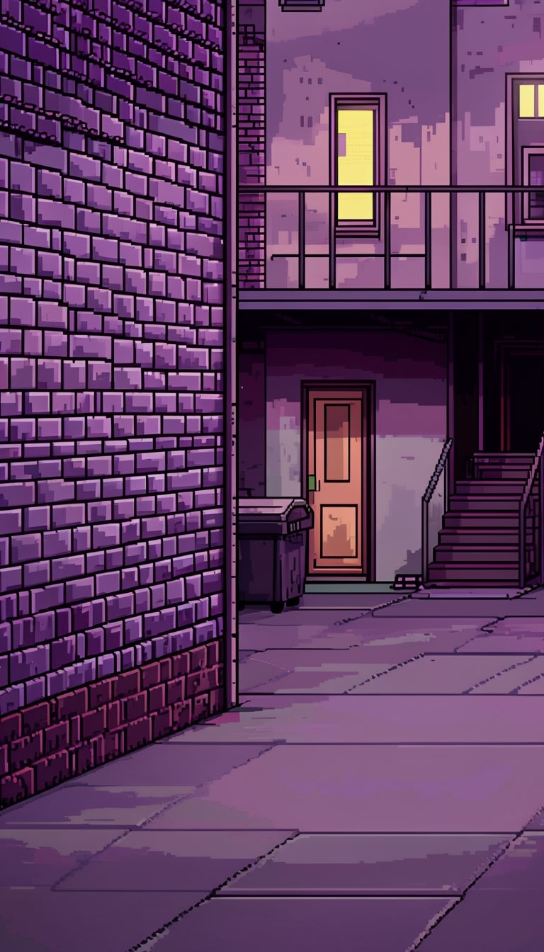 Nostalgic Pixel Art Alleyway Scene with Purple Hues Mobile Wallpaper