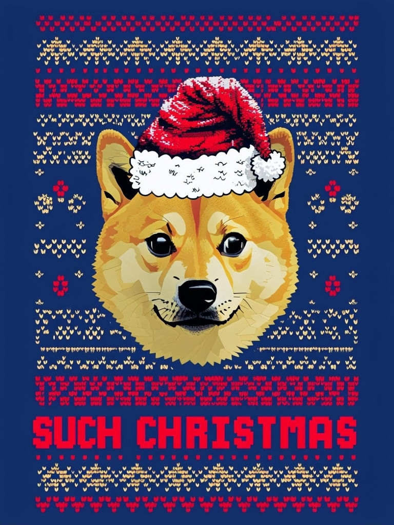 Pixelated Doge in Santa Hat Holiday T-Shirt