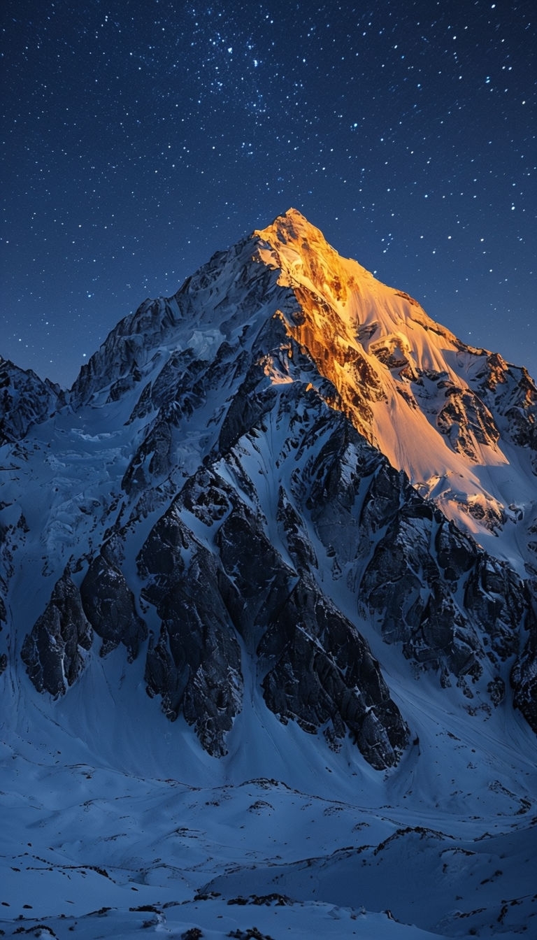 Majestic Twilight Mountain Peak with Starry Sky Mobile Wallpaper