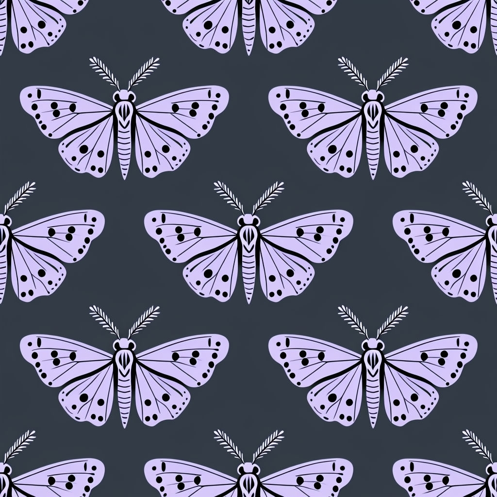 Light Purple Moths Seamless Pattern on Dark Gray Background