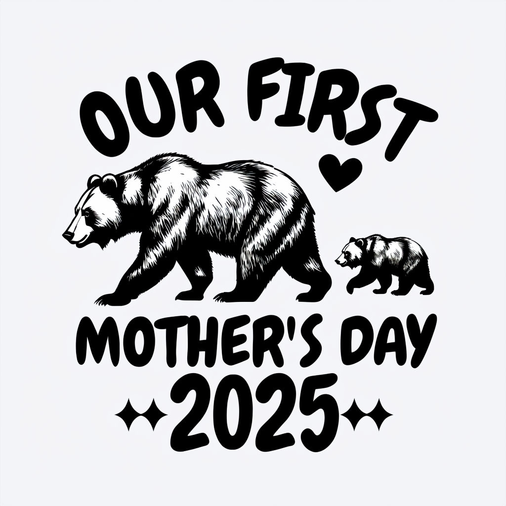 Black Silhouette Bears with Heart for Mother's Day T-shirt