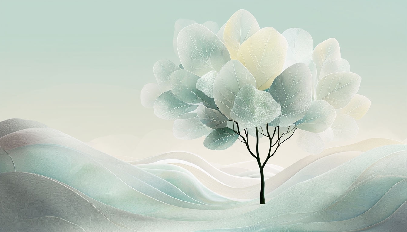 Serene Minimalist Tree Landscape Illustration for Virtual Backgrounds