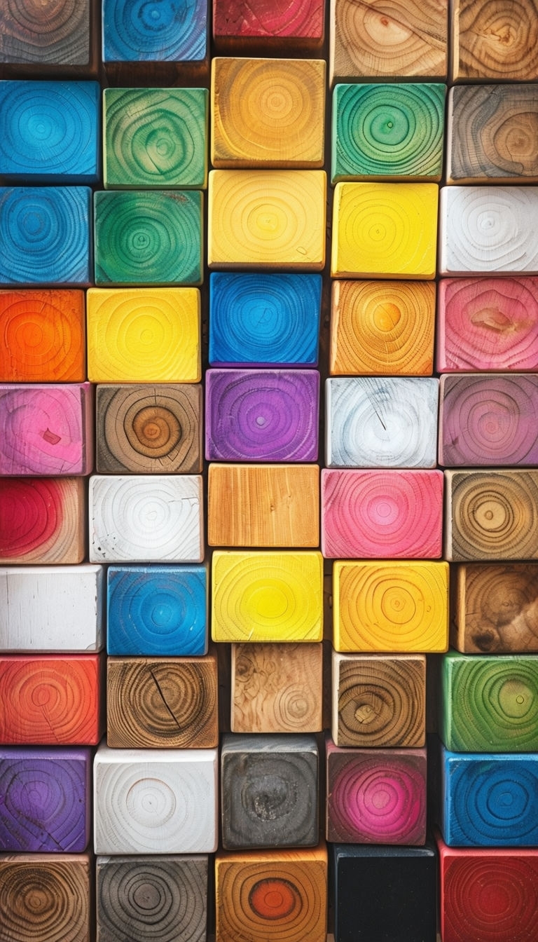 Vibrant Colorful Wooden Blocks Mosaic Art Phone Case Cover