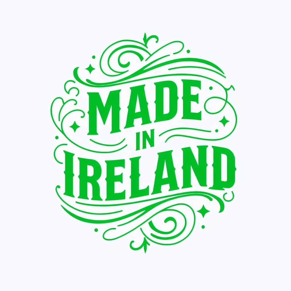 Made in Ireland Bold Green Text with Decorative Elements Mug