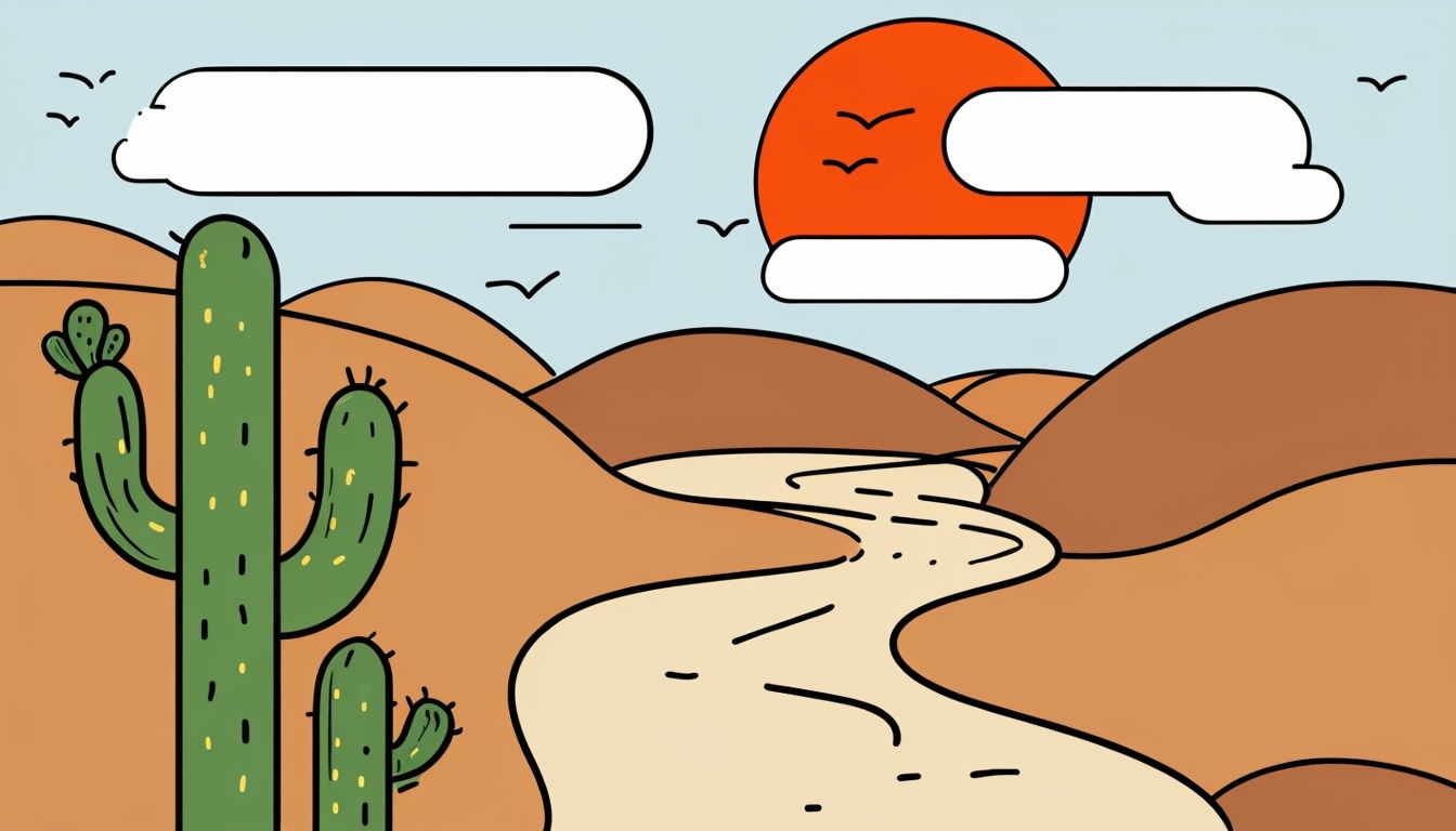 Vibrant Cartoon Desert Landscape Illustration for Virtual Backgrounds