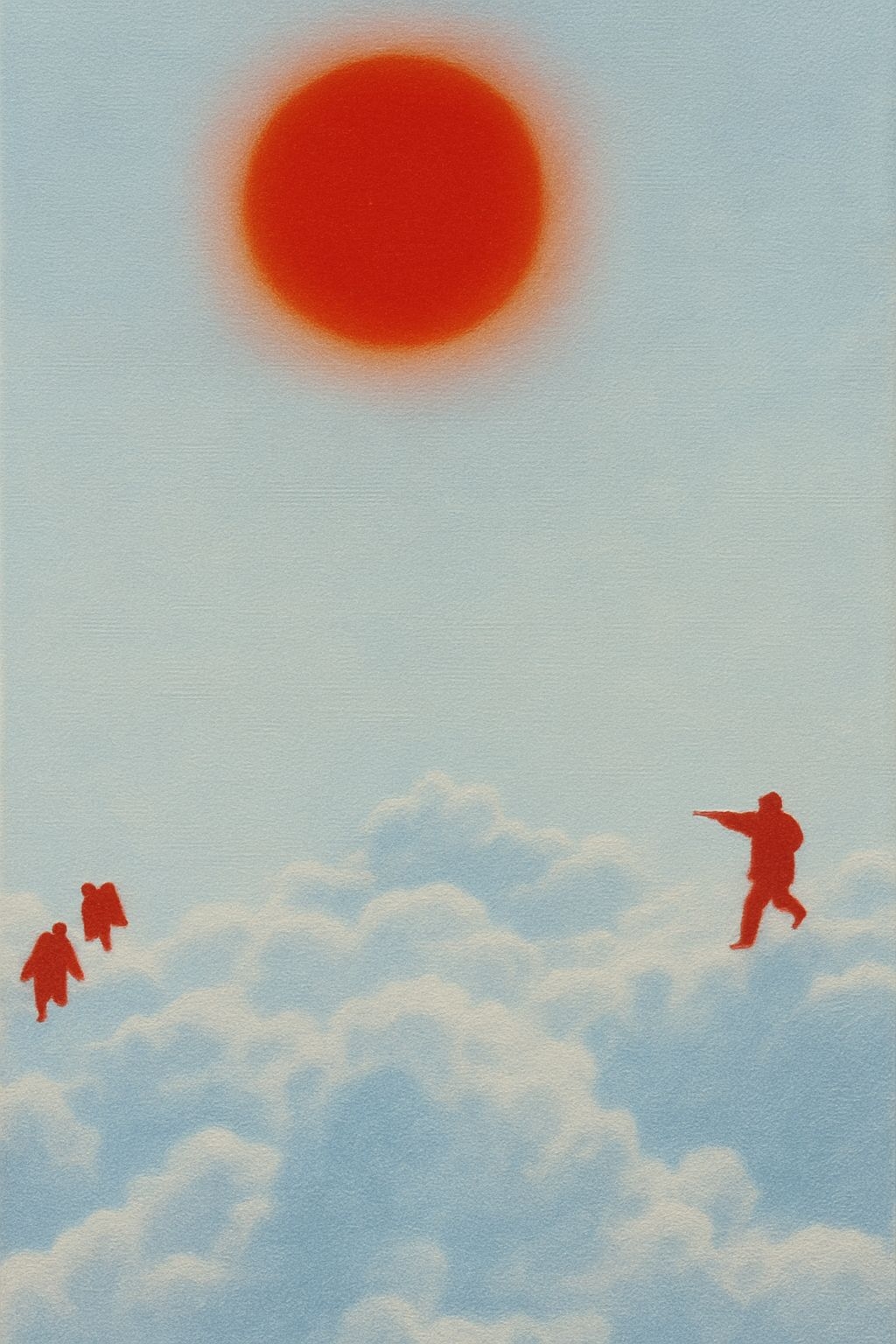 Surreal Red Silhouettes Against Blue Sky T-Shirt
