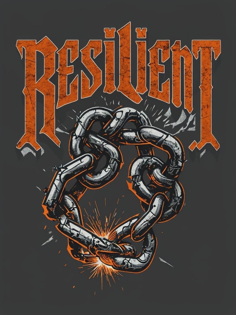 Bold Gothic RESILIENT Typography with Reforged Chain T-Shirt