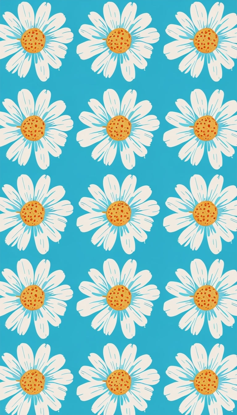 Vibrant Daisy Pattern on Sky Blue Background Seamless Pattern